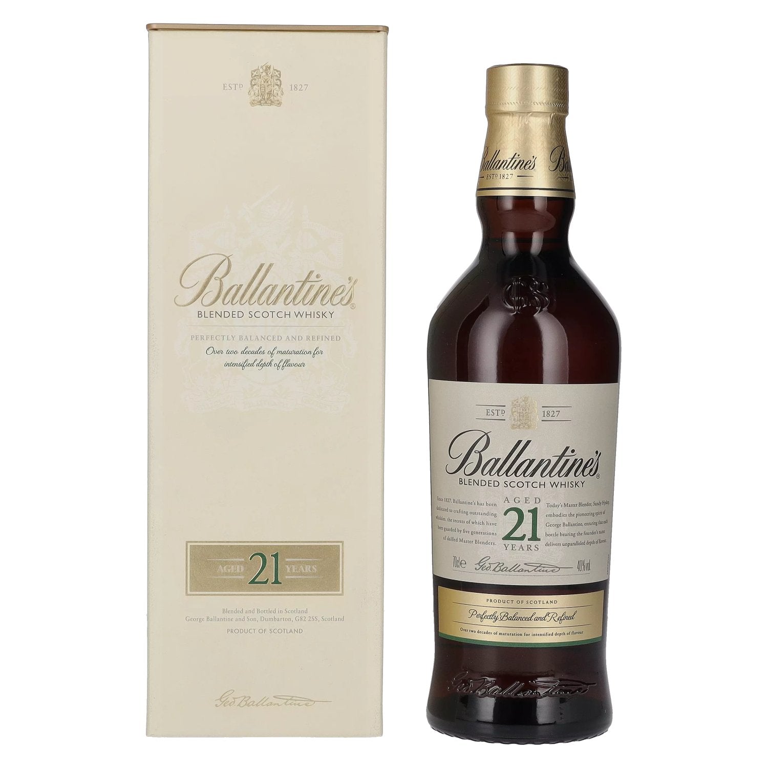 Ballantine's Whisky écossais blended 21 ans d'âge, 40 % vol., 0,7 l, dans un coffret cadeau