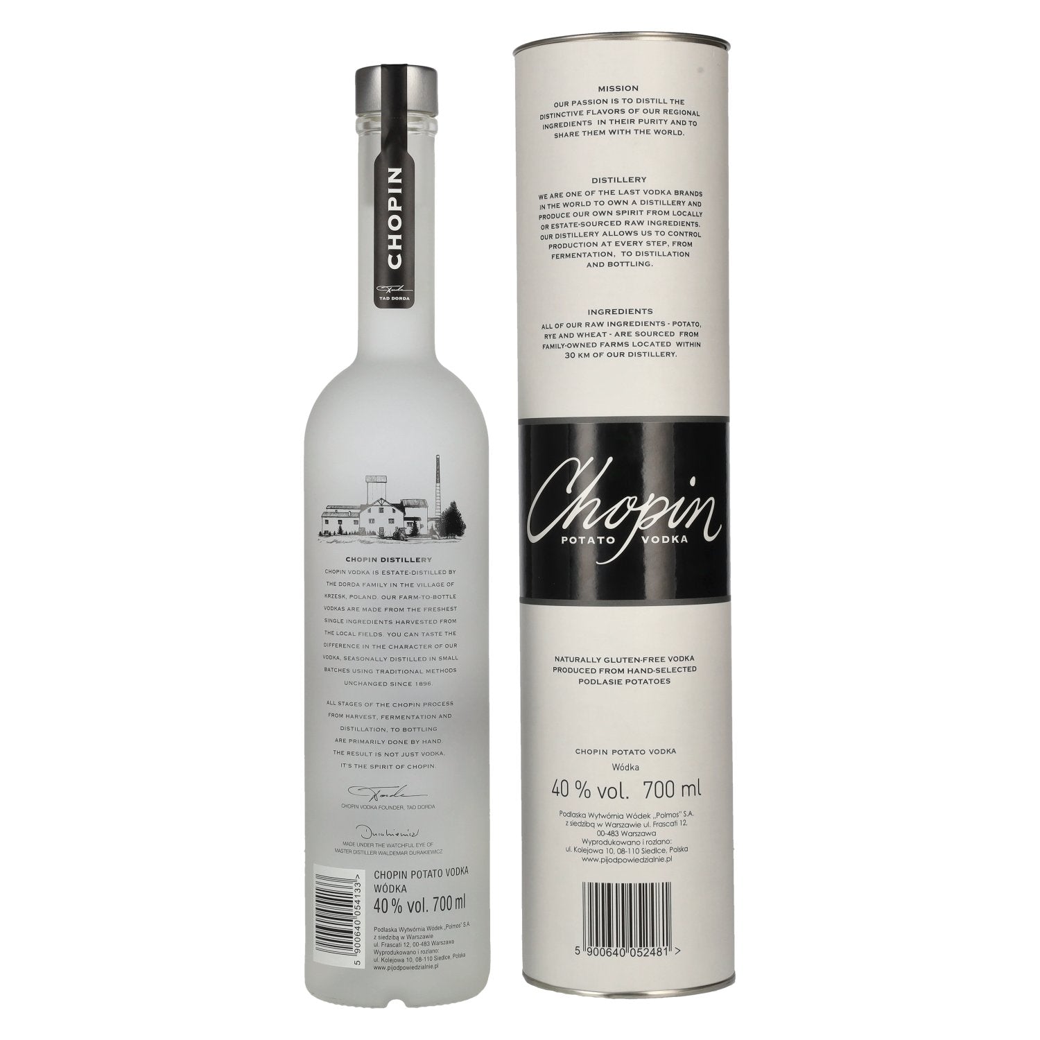 Chopin Potato Vodka 40% ABV, 0.7 litres, in a gift box