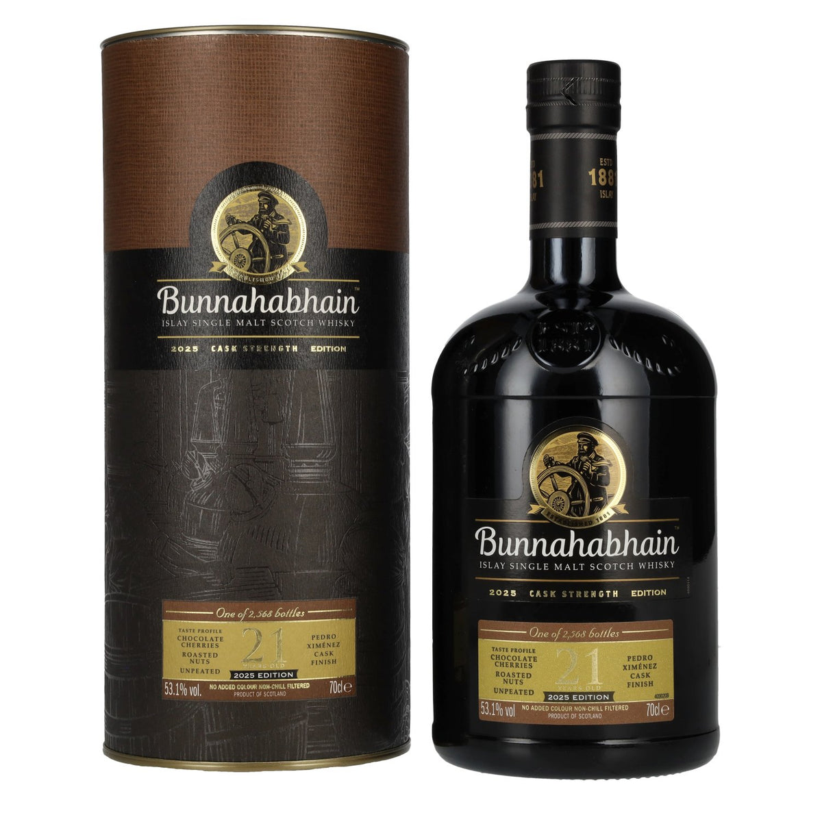 Bunnahabhain 21 Years Old Islay Single Malt Cask Strength Edition 2025 53,1% vol. 0,7 l in geschenkverpakking