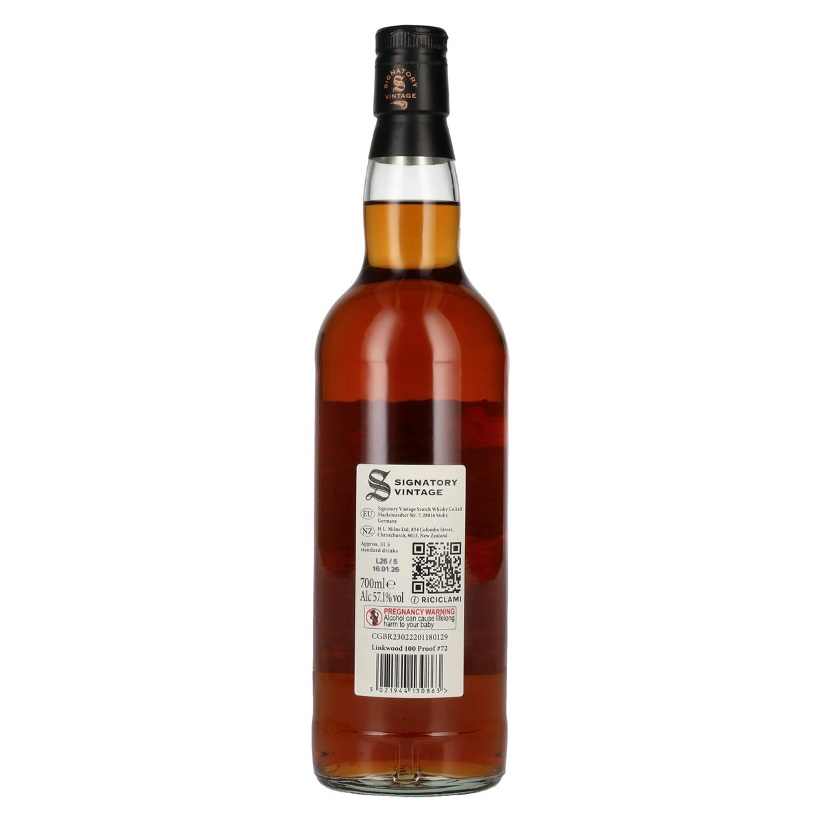 Signatory Vintage 100 Proof Edition Linkwood 14 ans d'âge Single Malt n° 72 2011 57,1 % vol. 0,7 l