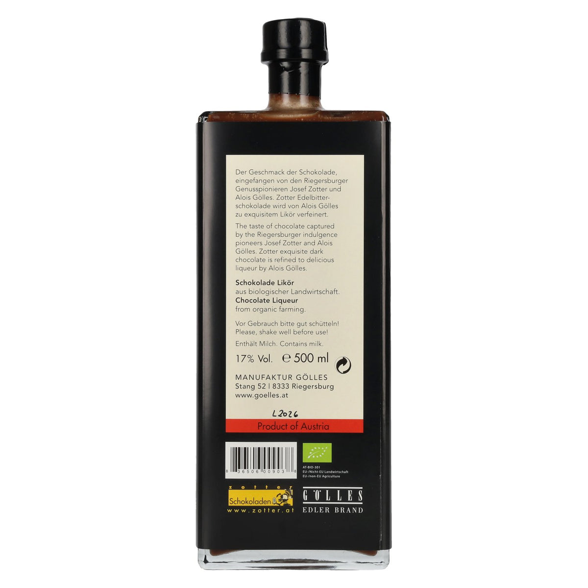 Zotter chocoladelikeur 17% vol. 0,5 l