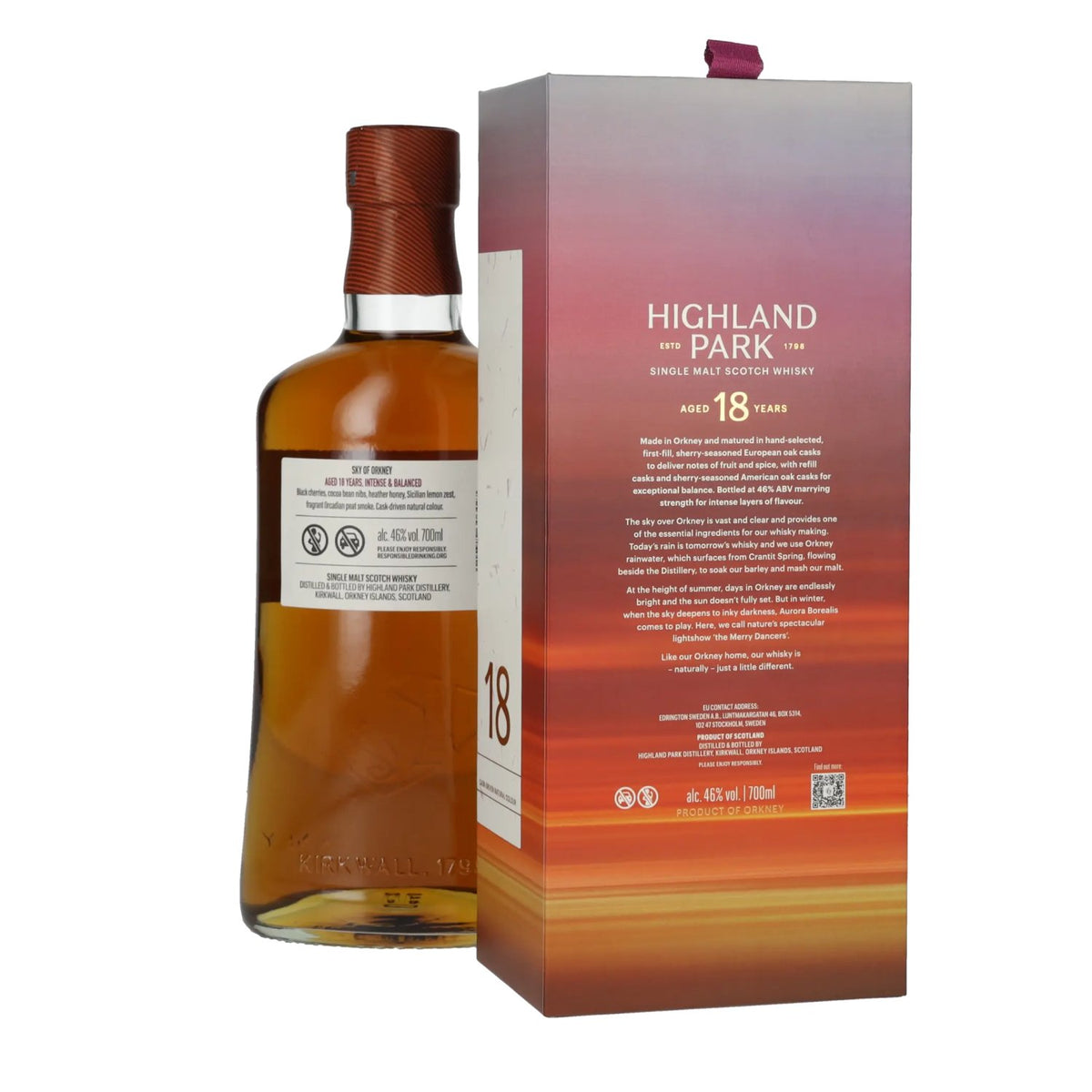 Highland Park 18 ans d'âge SKY OF ORKNEY, whisky single malt écossais, 46 % vol., 0,7 l, dans un coffret cadeau