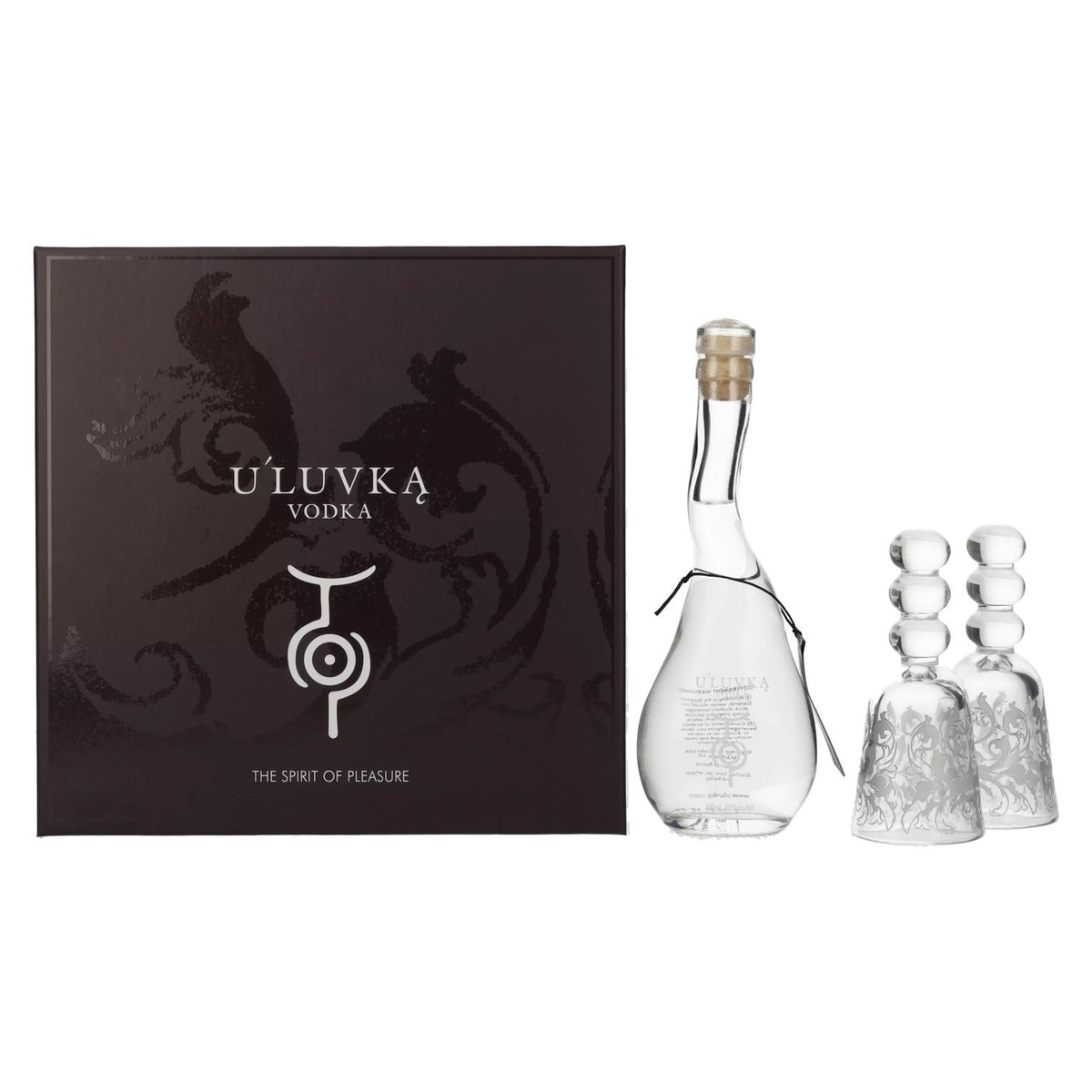 U'Luvka Vodka 40% vol. 0,1 l in een geschenkverpakking met 2 glazen