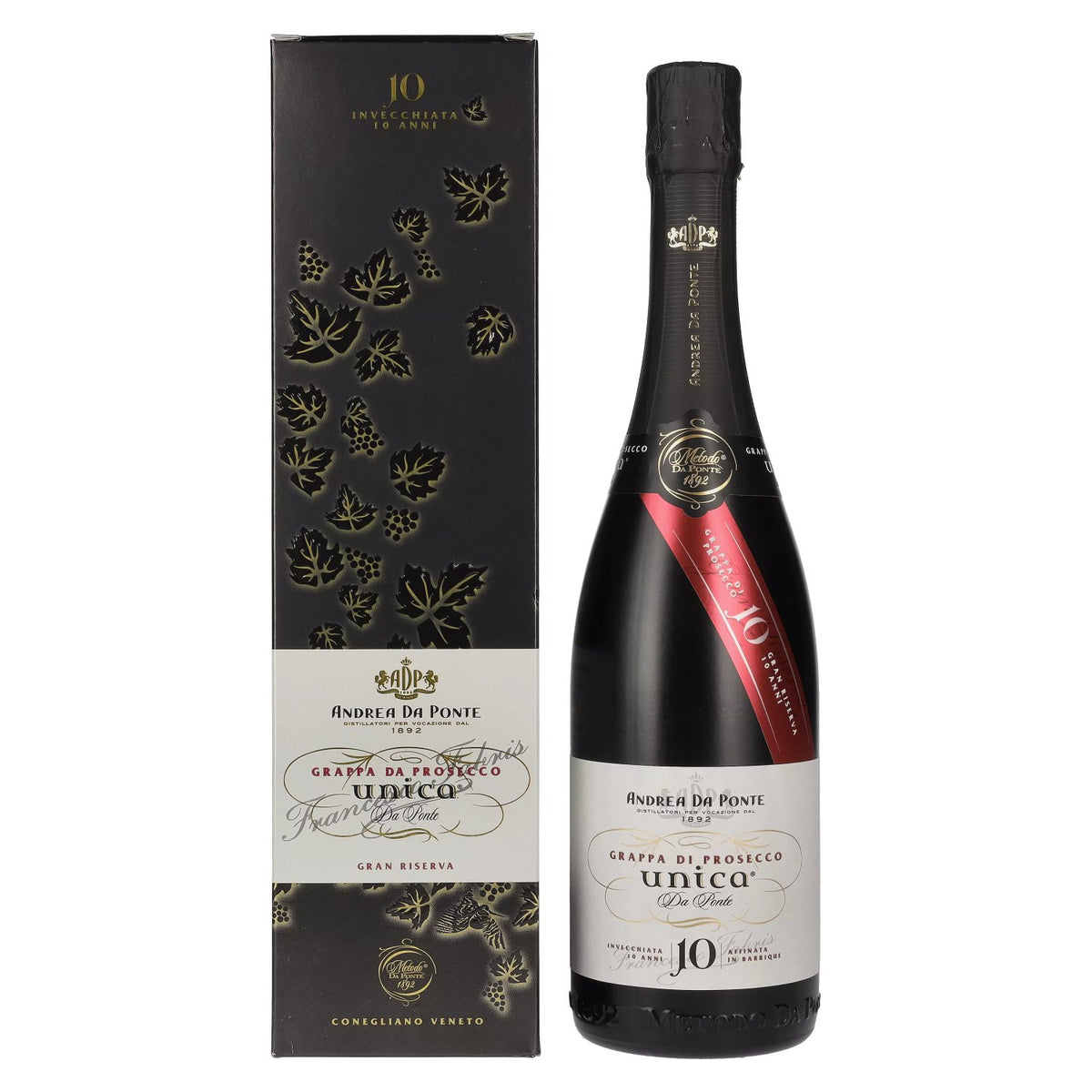 Andrea Da Ponte Grappa da Prosecco Unica Da Ponte 10 Anni 40% vol. 0,7 l in geschenkverpakking