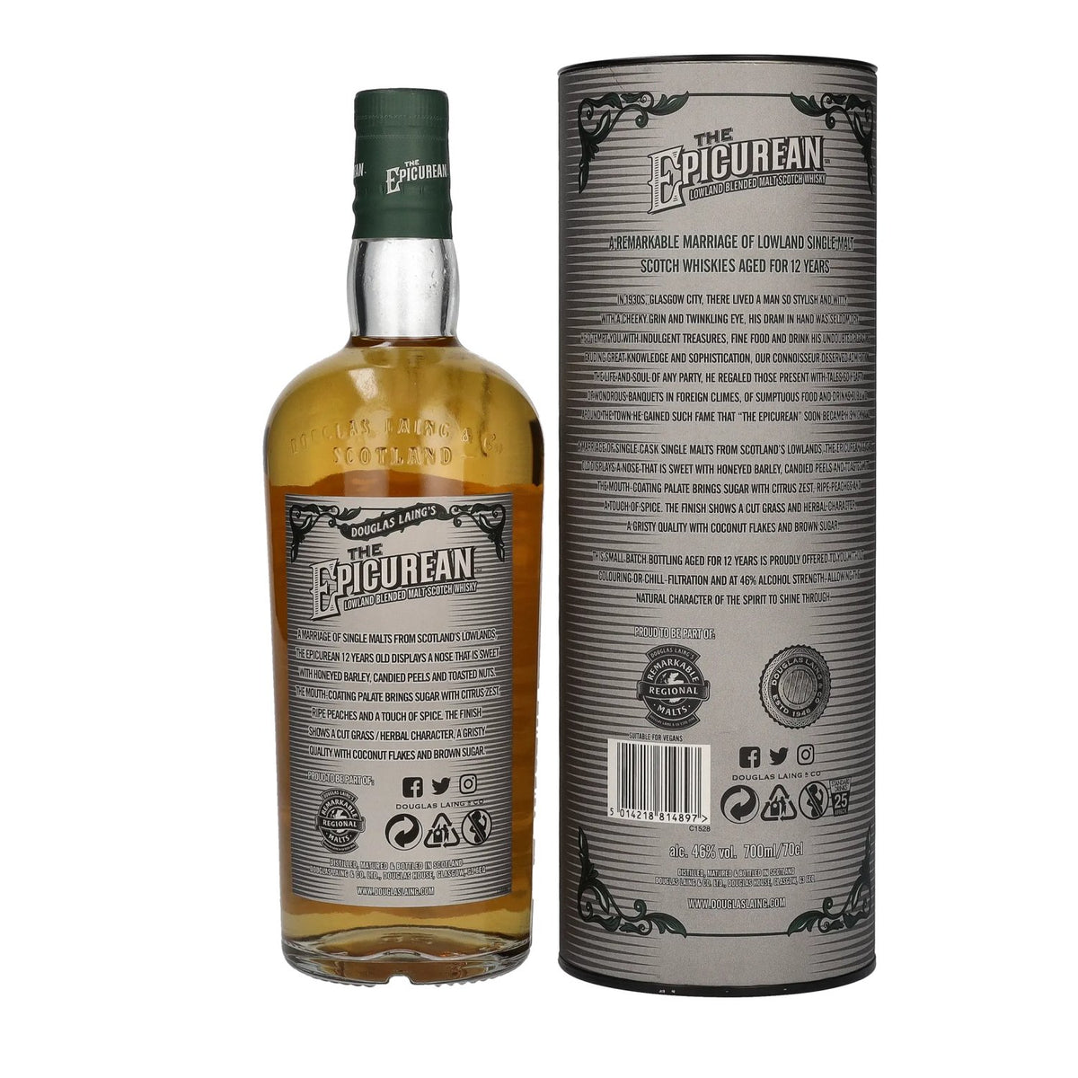 Douglas Laing THE EPICUREAN 12-Year-Old Lowland Blended Malt 46% vol. 0.7 l in a gift box