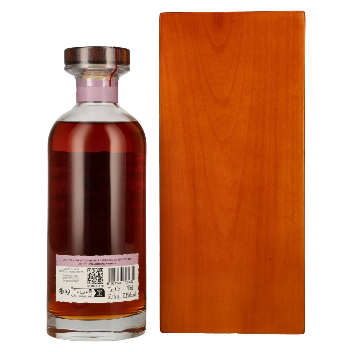 Edradour 25 Years Old 200th Anniversary 1st Fill Bordeaux Cask Highland Single Malt 55,4% vol. 0,7 l in houten kist