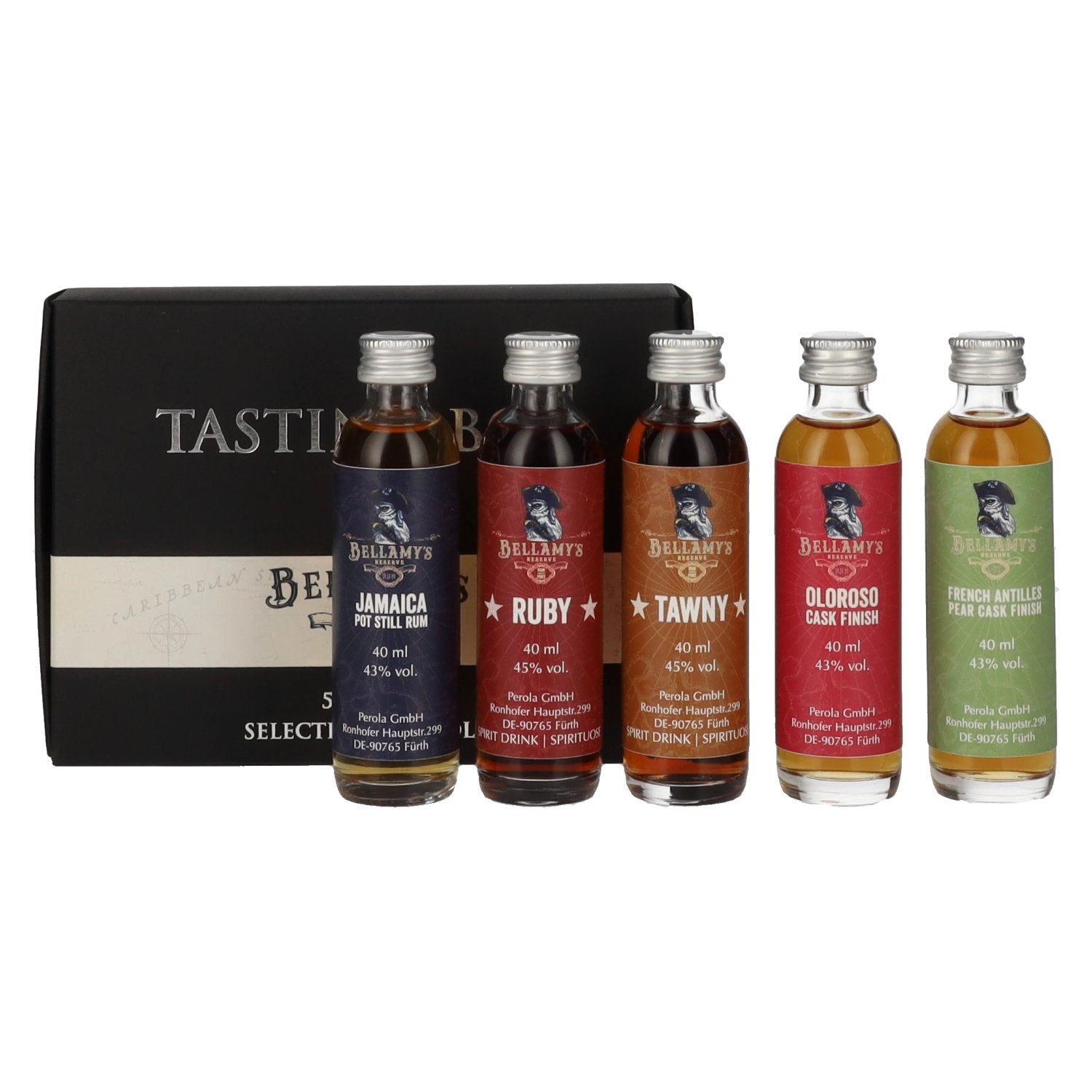 Bellamy's Reserve Rum Tasting Box Selected by Perola 2024 43,8% Vol. 5x0,04l in gift box