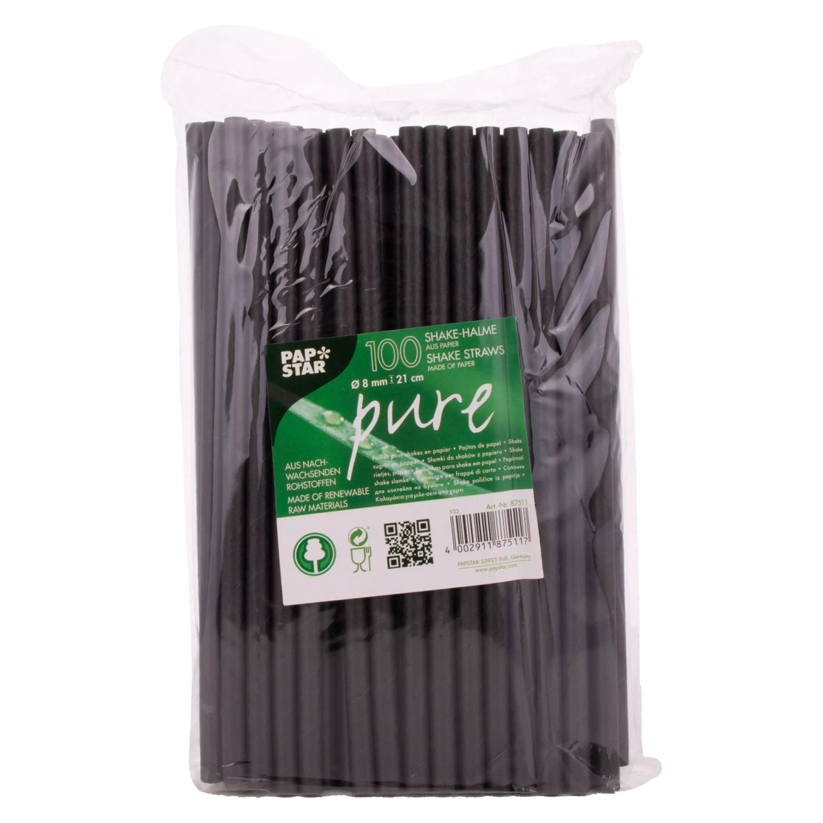 Black paper drinking straws, 21 cm, 100 pieces