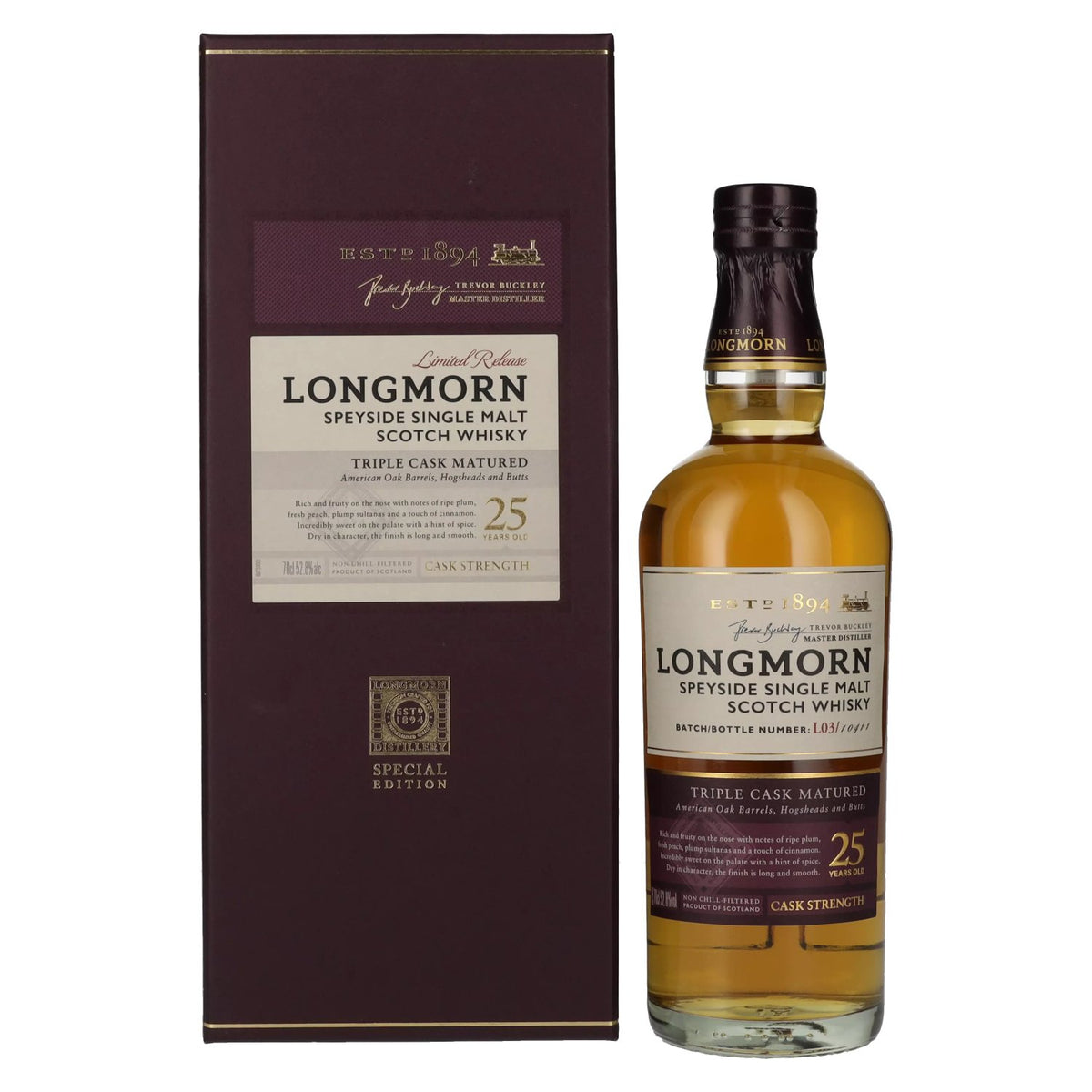 Longmorn 25-Year-Old Speyside Single Malt Scotch Whisky 52.8% ABV 0.7 litres in a gift box