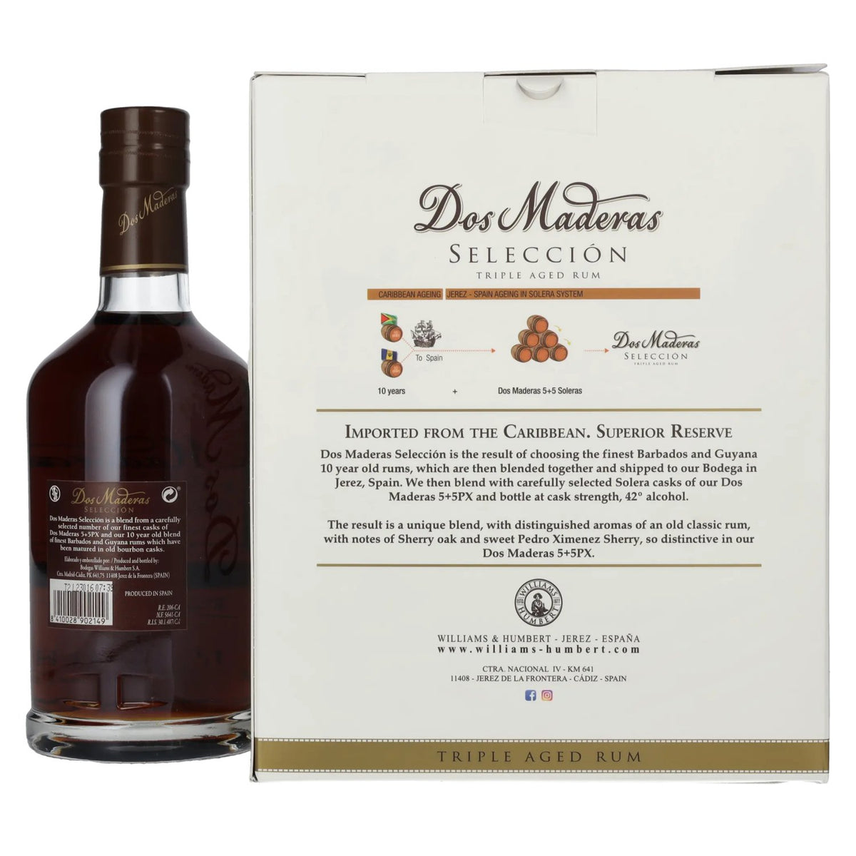 Dos Maderas Selección Superior Reserve Triple Aged Rum 42% vol. 0.7 l in a gift box with 2 glasses