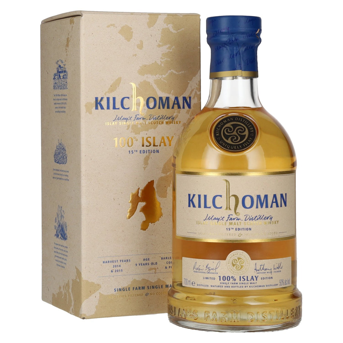 Kilchoman 100 % Islay, 15e édition, whisky single malt écossais, 50 % vol., 0,7 l, dans un coffret cadeau