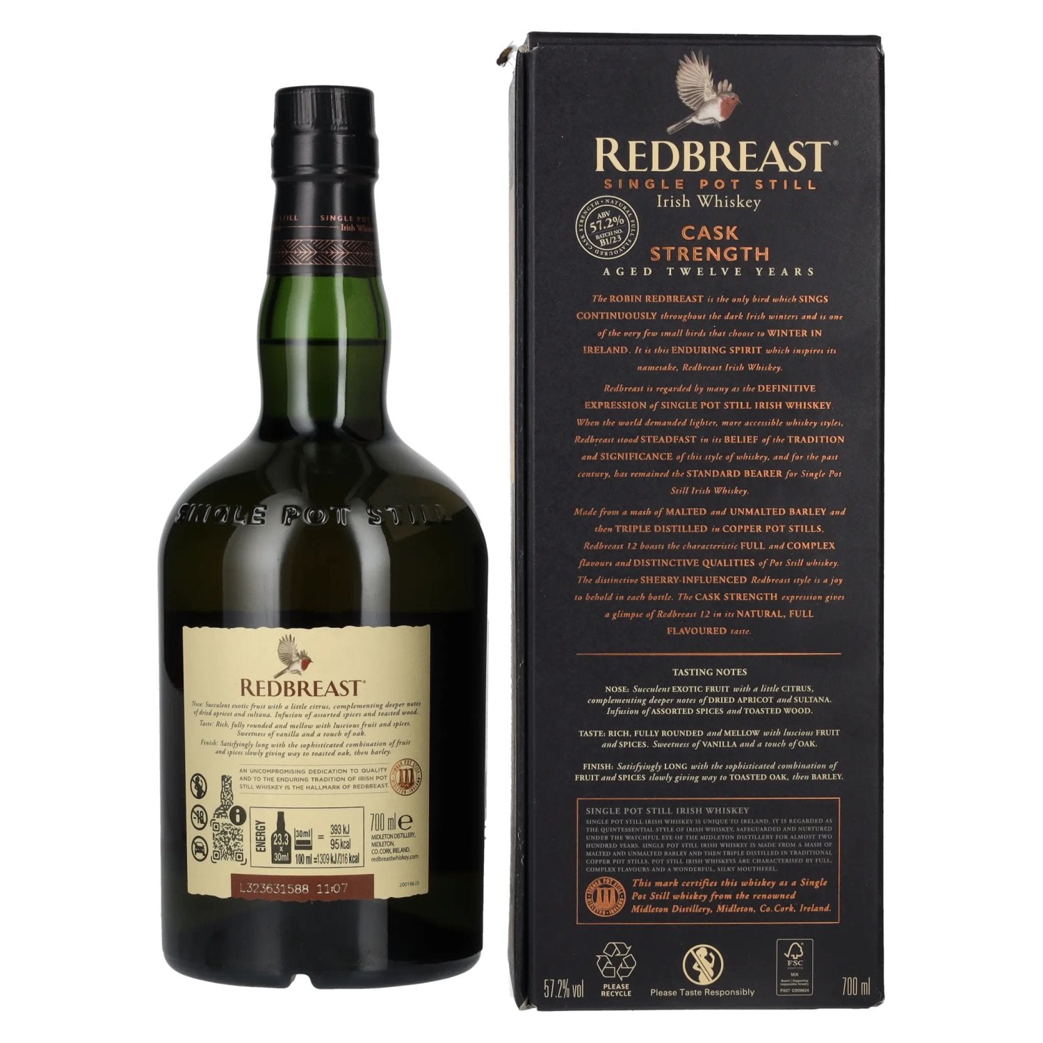 Redbreast 12 Years Old Single Pot Still CASK STERKTE 57,2% Vol. 0,7l in geschenkverpakking