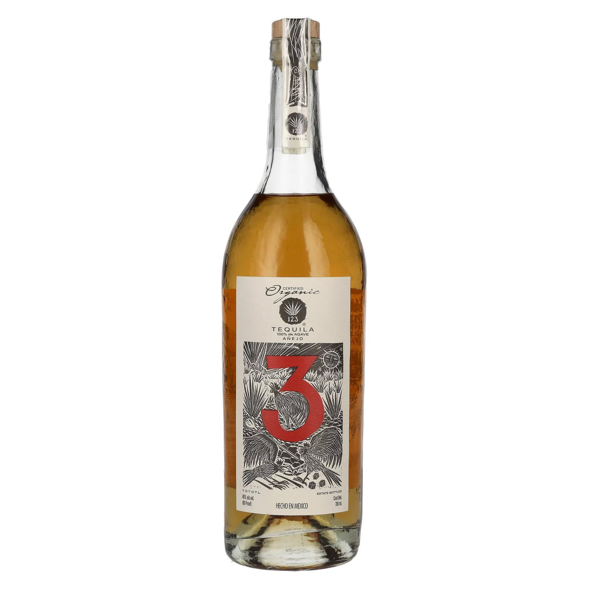 Tequila 123 TRES Añejo 100 % d'agave bio, 40 % vol., 0,7 l