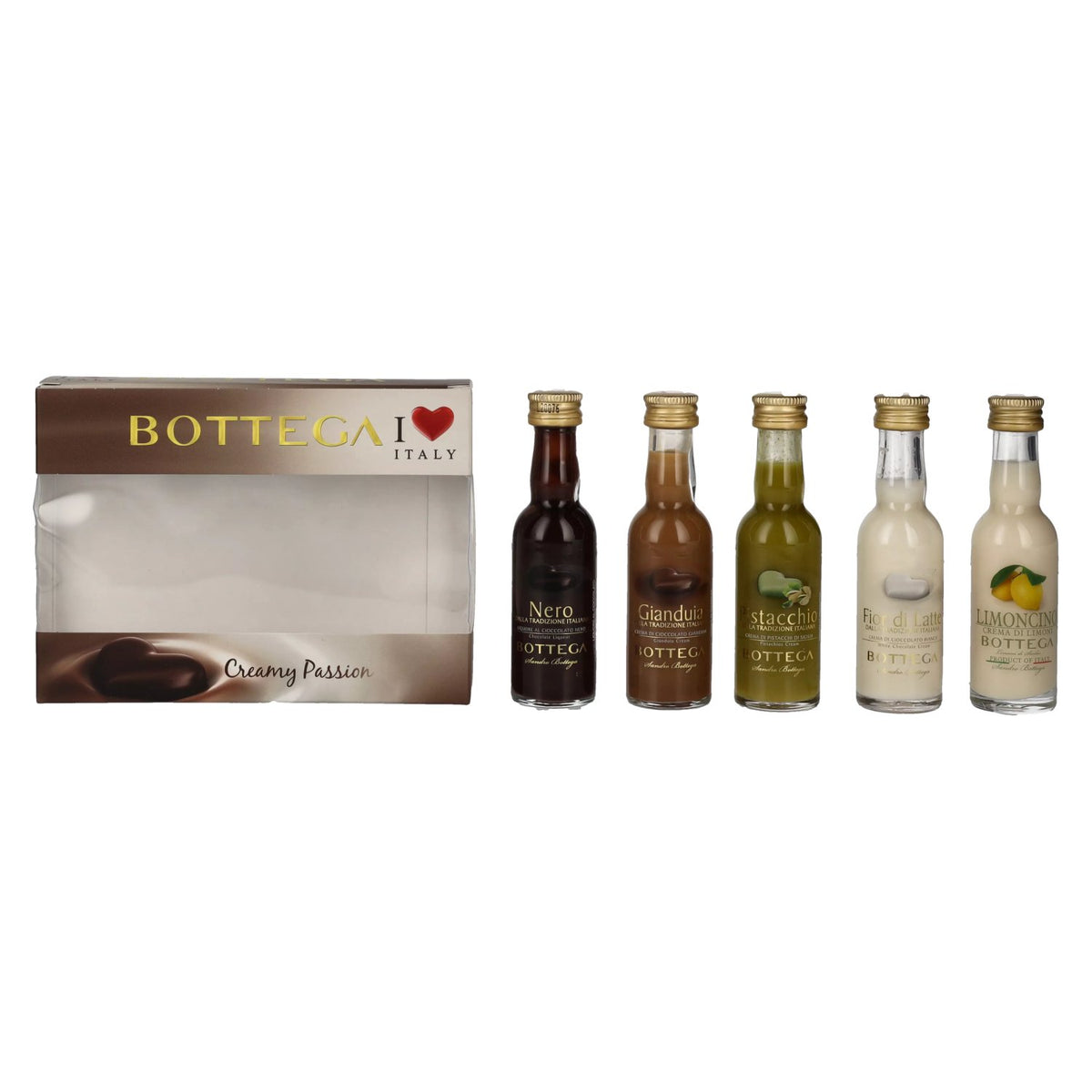 Bottega Creamy Passion Mignonettes-set 15,8% vol. 5 x 0,03 l in geschenkverpakking