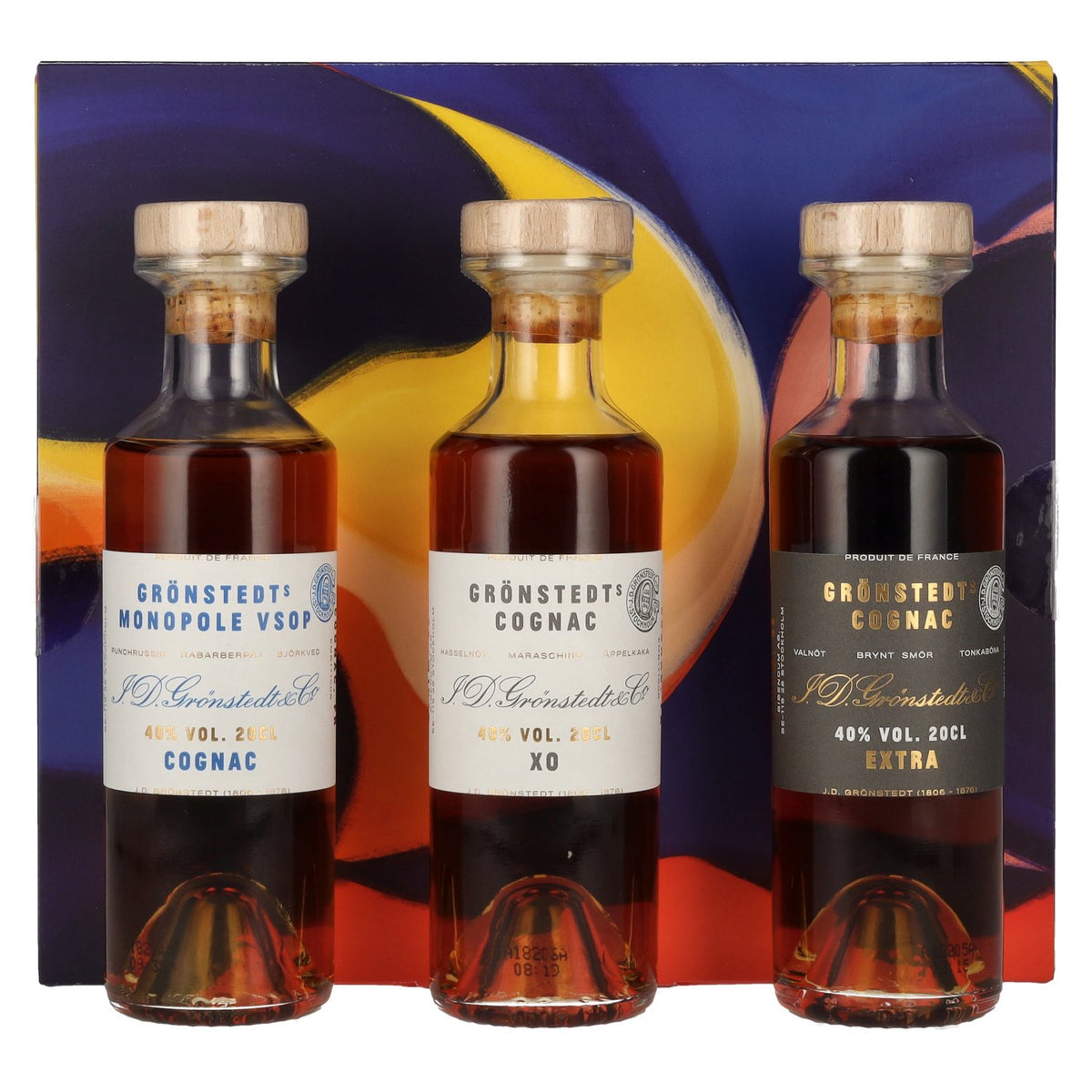 Grönstedt's Cognac Triple Box 40% ABV, 3 x 0.2 l in a gift box