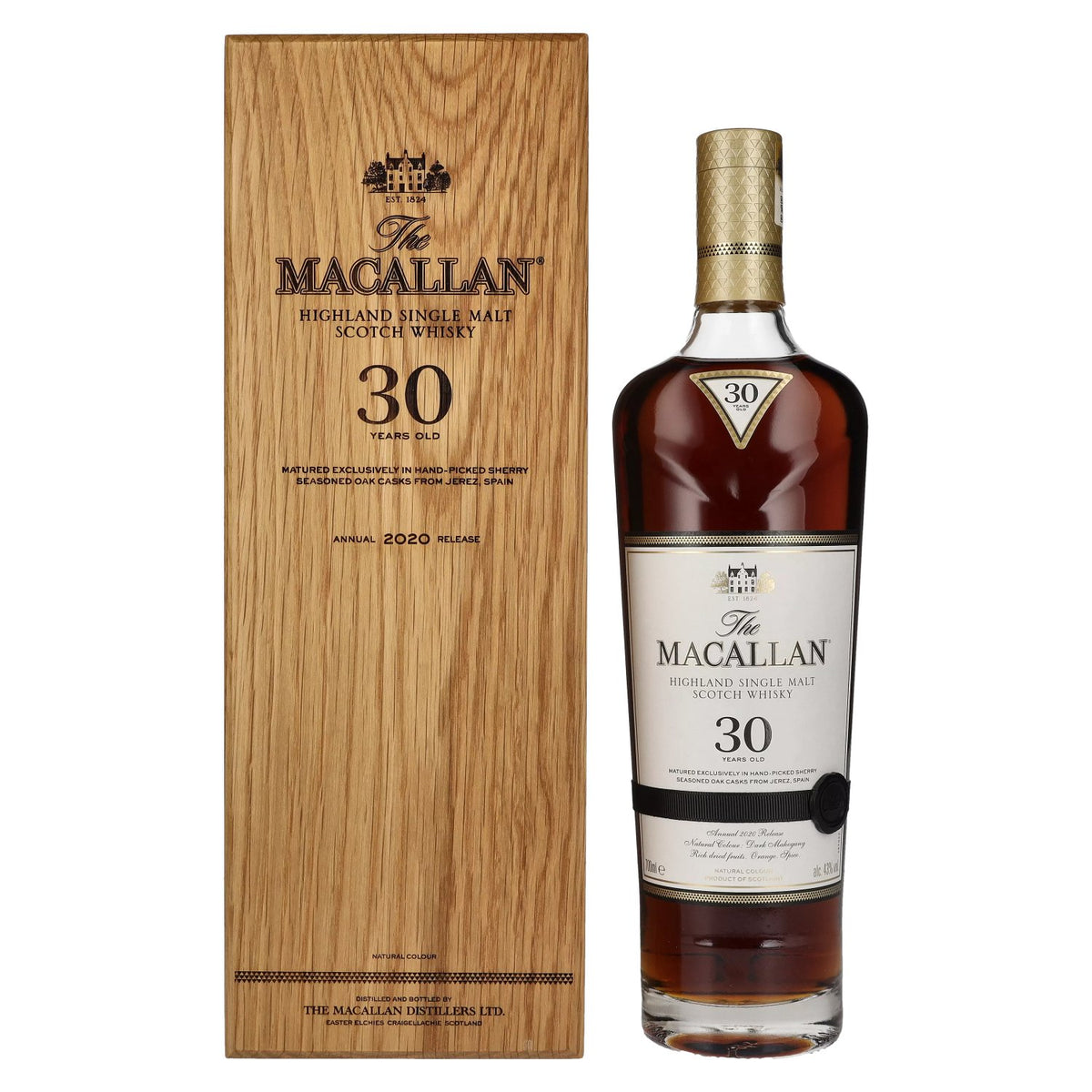 The Macallan 30 Years Old SHERRY OAK 2020 43% ABV 0.7l in a wooden box