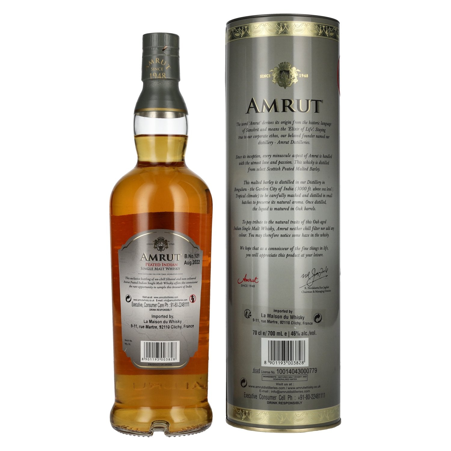 Amrut PEATED Indian Single Malt Whisky 46% Vol. 0,7l in Tinbox