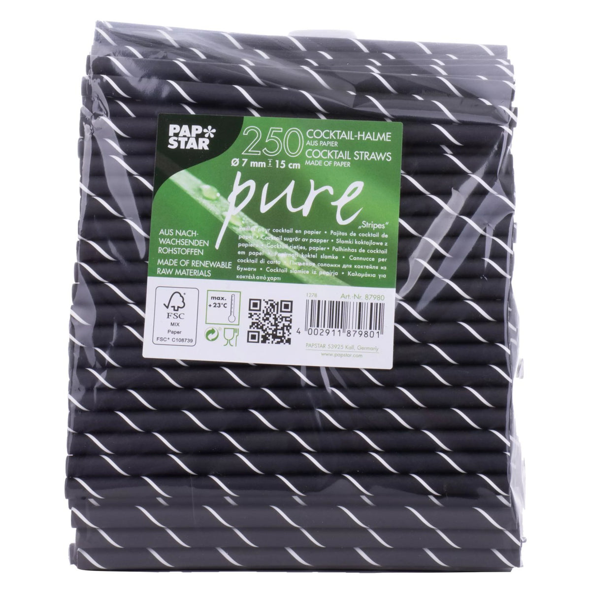 Black and white paper drinking straws, 15 cm, 250 pieces
