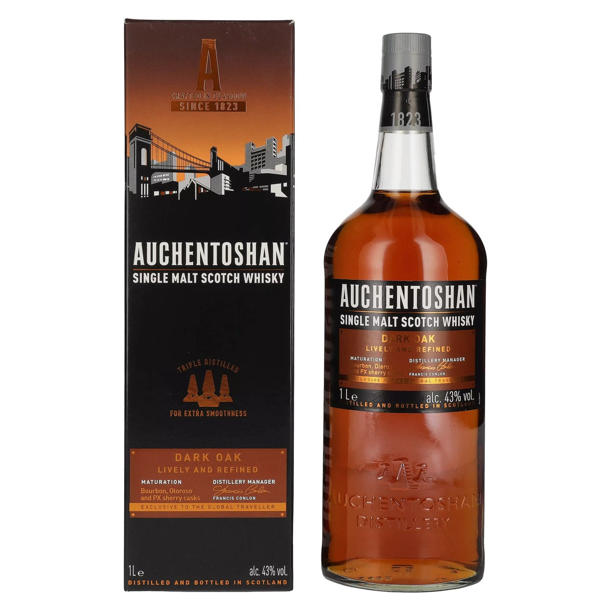 Auchentoshan DARK OAK Single Malt Scotch Whisky 43% vol. 1l in a gift box