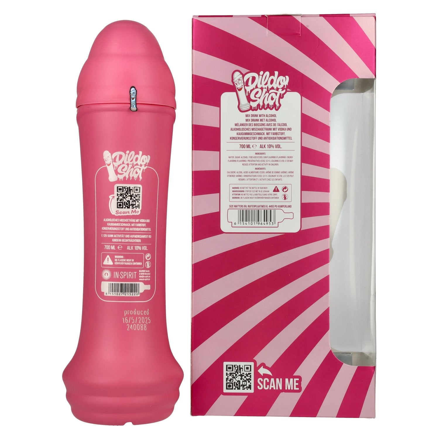 Dildo Shot Bubblegum Vodka Based 10% Vol. 0,7l in Geschenkbox mit 2 Gläsern