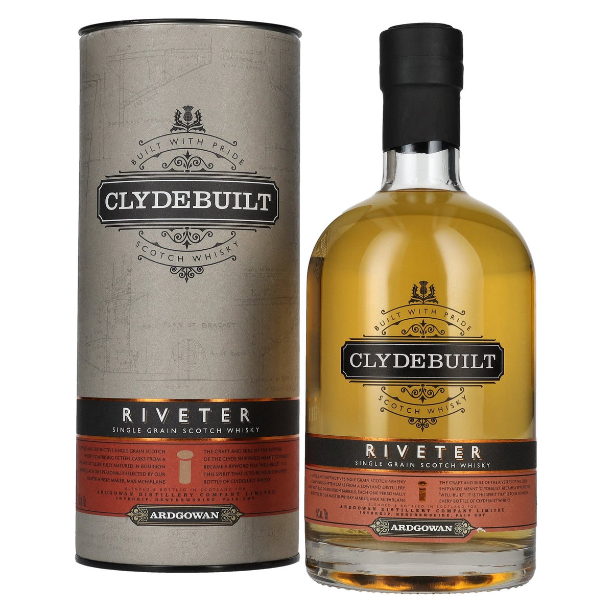 Whisky écossais single grain Ardgowan Clydebuilt RIVETER, 50 % vol., 0,7 l, dans un coffret cadeau