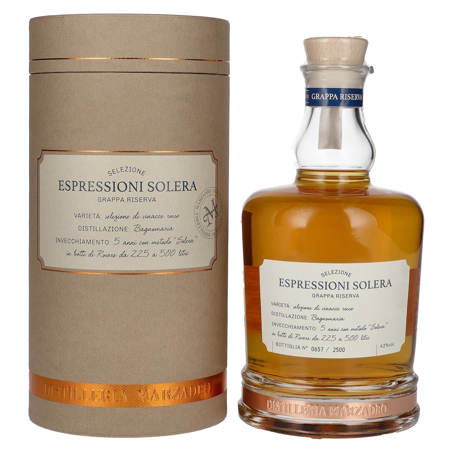Marzadro ESPRESSIONI Solera Grappa 42% Vol. 0,7l in geschenkverpakking