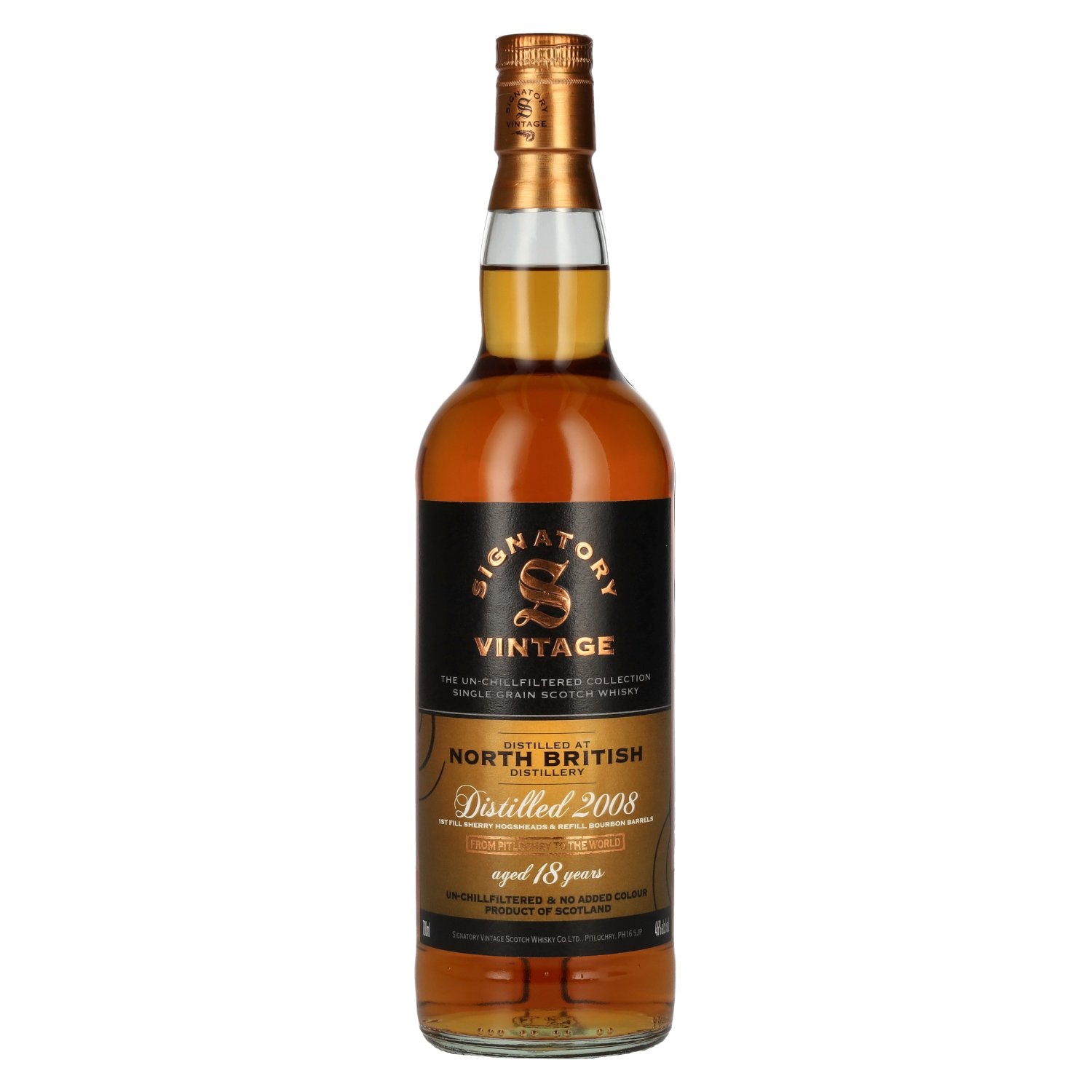 Signatory Vintage North British 18 jaar oud, 1st Fill Sherry &amp; Refill Bourbon Cask 2008, 46% vol., 0,7 l