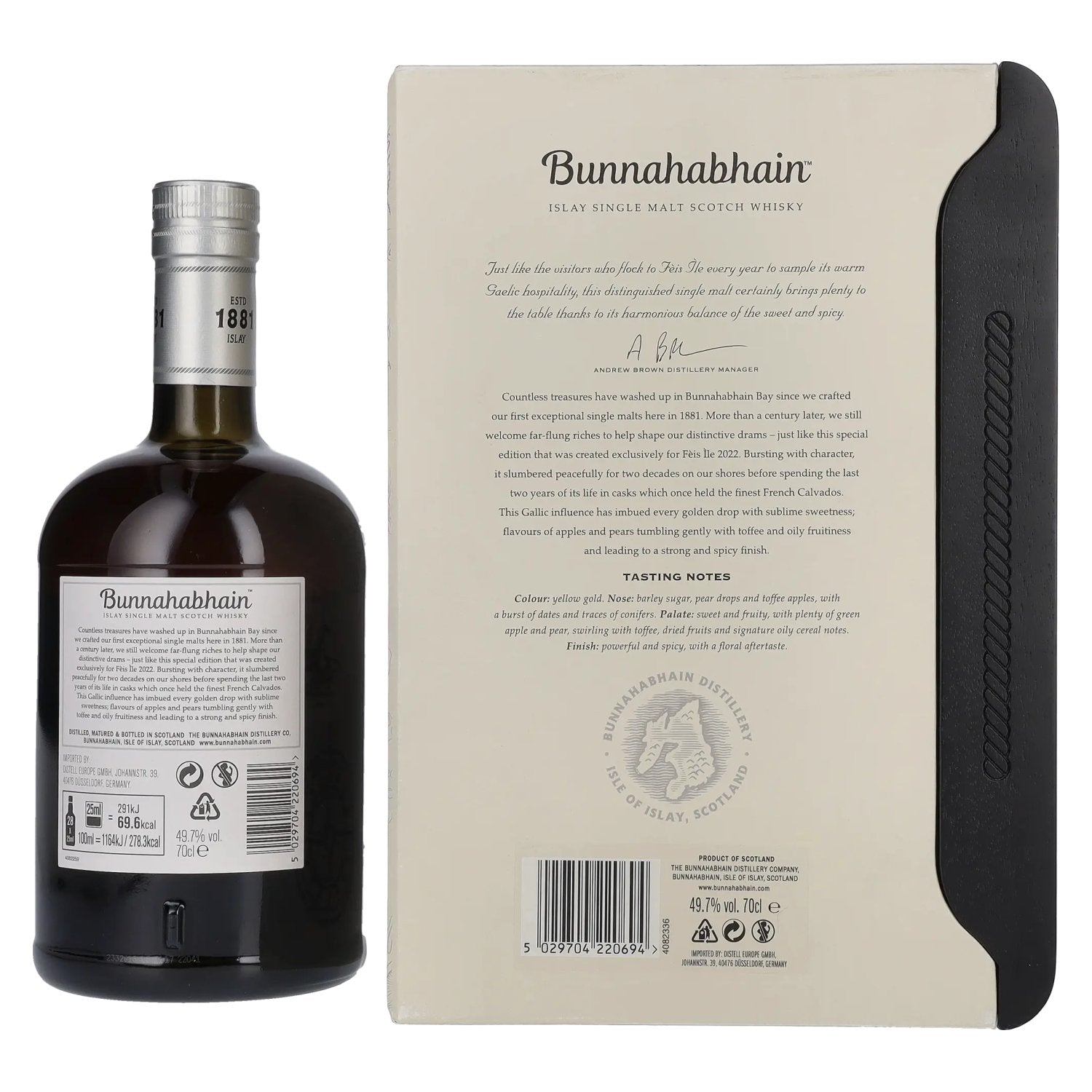 Bunnahabhain Fèis Ìle CALVADOS CASK FINISH 1998 49,7% Vol. 0,7l in Geschenkbox