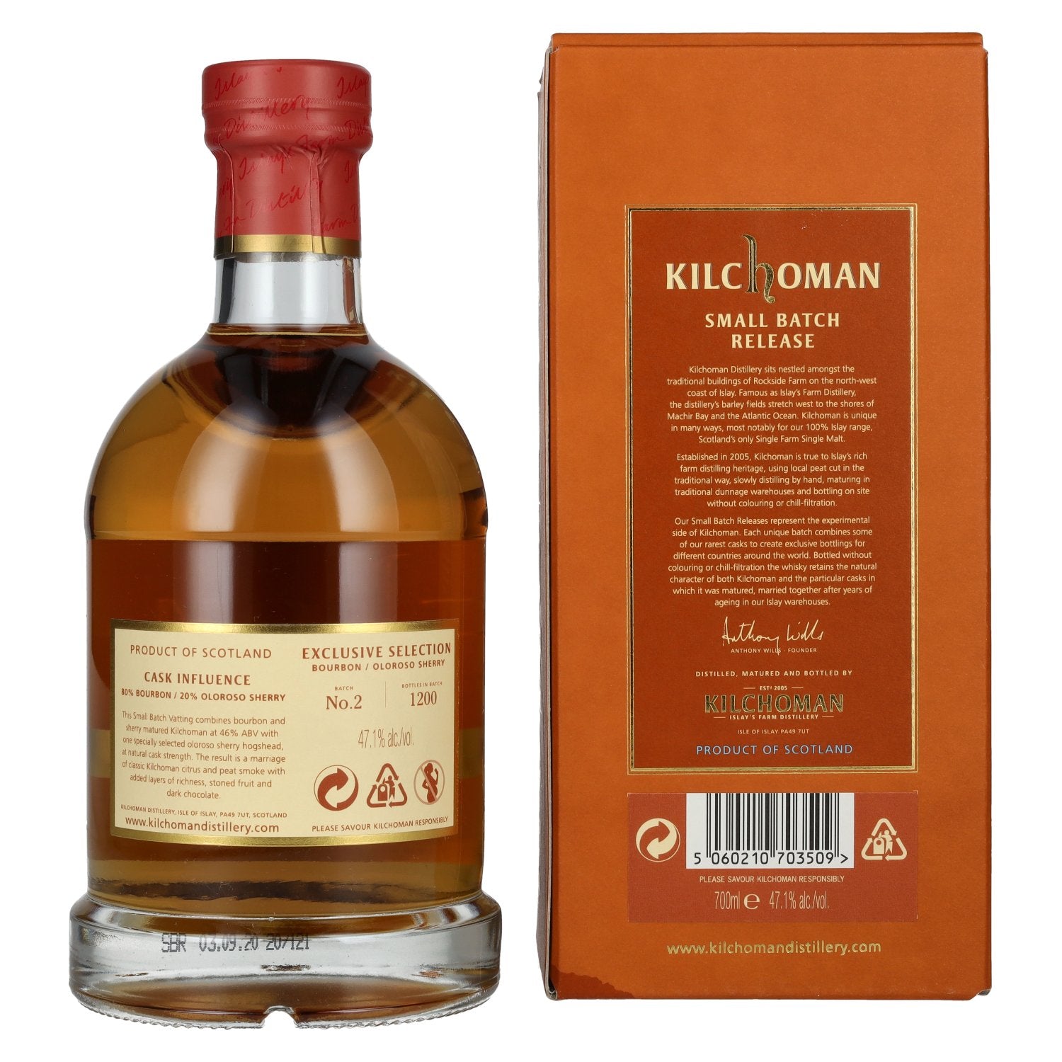 Kilchoman Islay Single Malt Whisky Bourbon/Oloroso Sherry SMALL BATCH 2 47,1% Vol. 0,7l in gift box