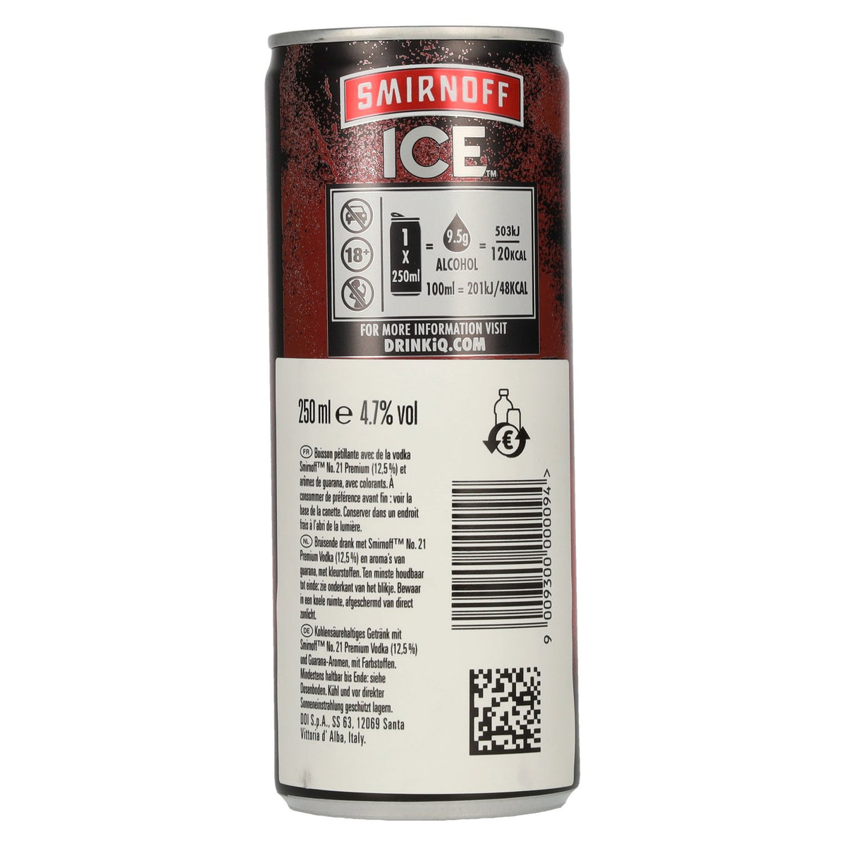 Smirnoff ICE Black Guarana 4.7% ABV, 12 x 0.25l tins, deposit required