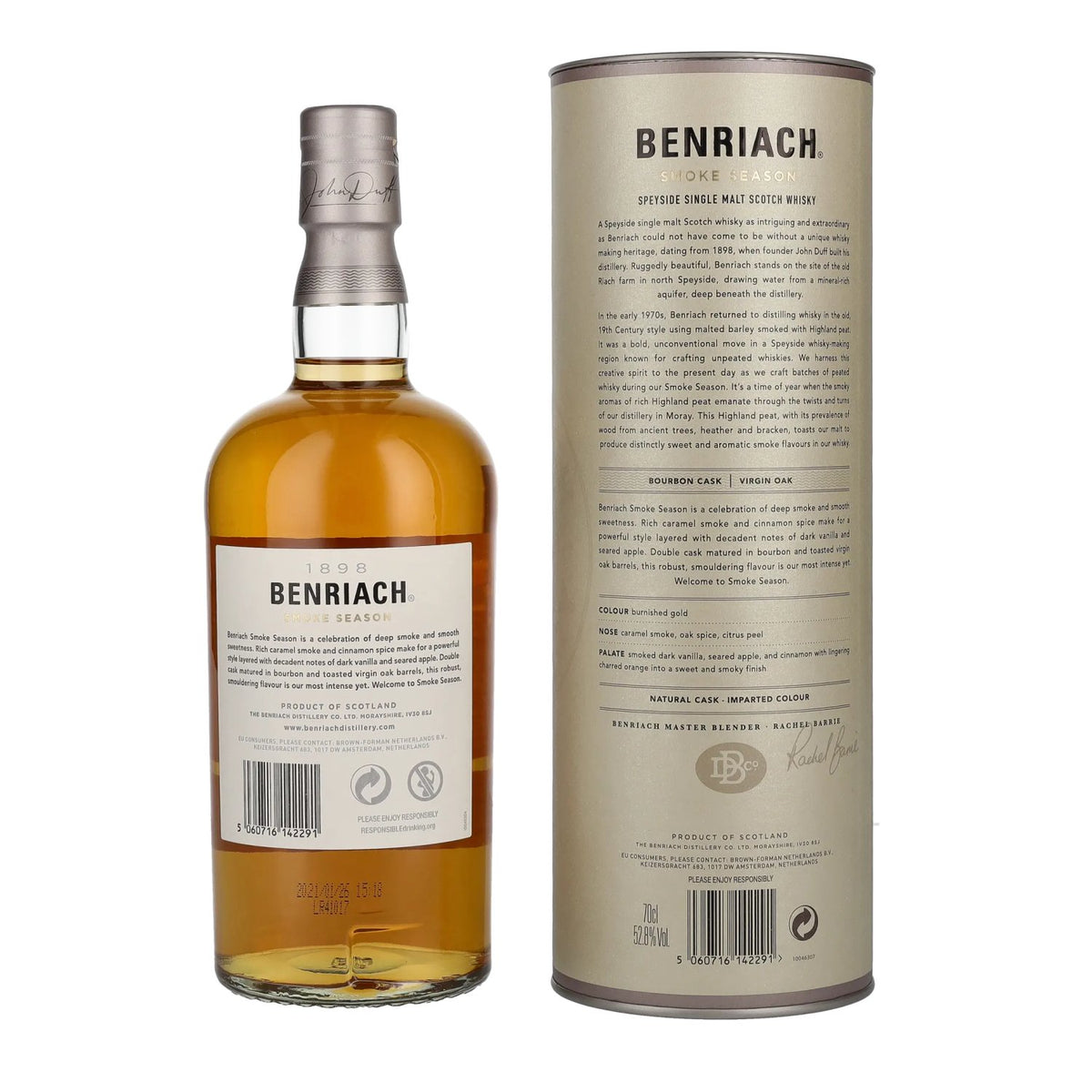 Benriach SMOKE SEASON, single malt du Speyside vieilli en double fût, 52,8 % vol., 0,7 l, dans une boîte en fer-blanc