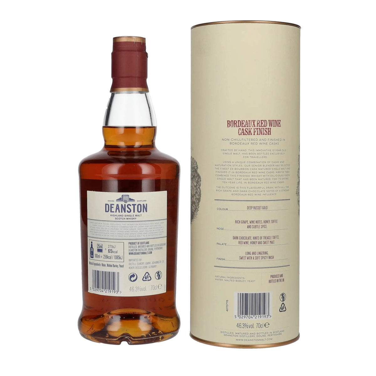 Deanston 10 Years Old Highland Single Malt Bordeaux Red Wine Cask Finish 46,3% Vol. 0,7l in Geschenkbox
