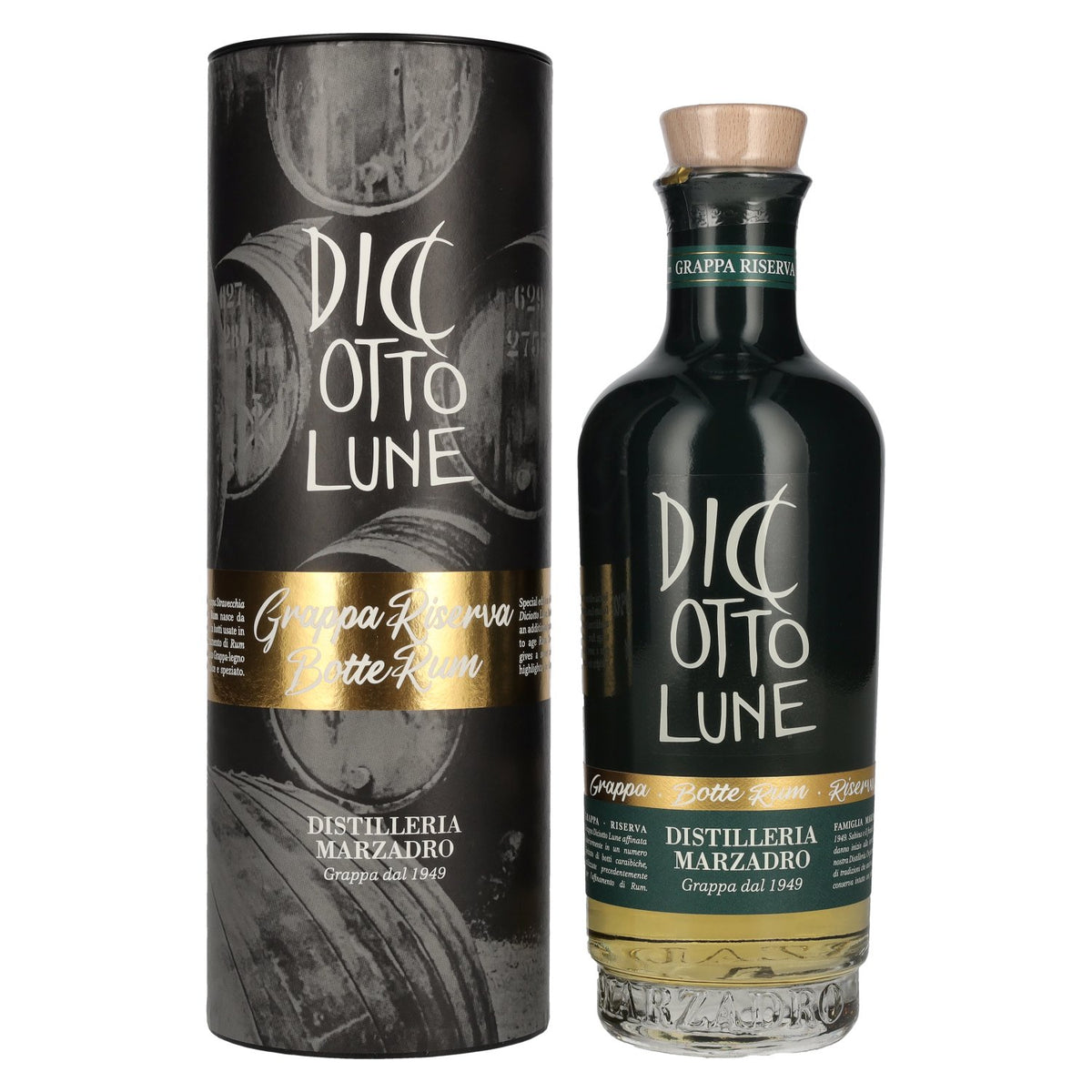 Marzadro DICIOTTO Lune Grappa Riserva Botte Rum 42% vol. 0,5 l in geschenkverpakking