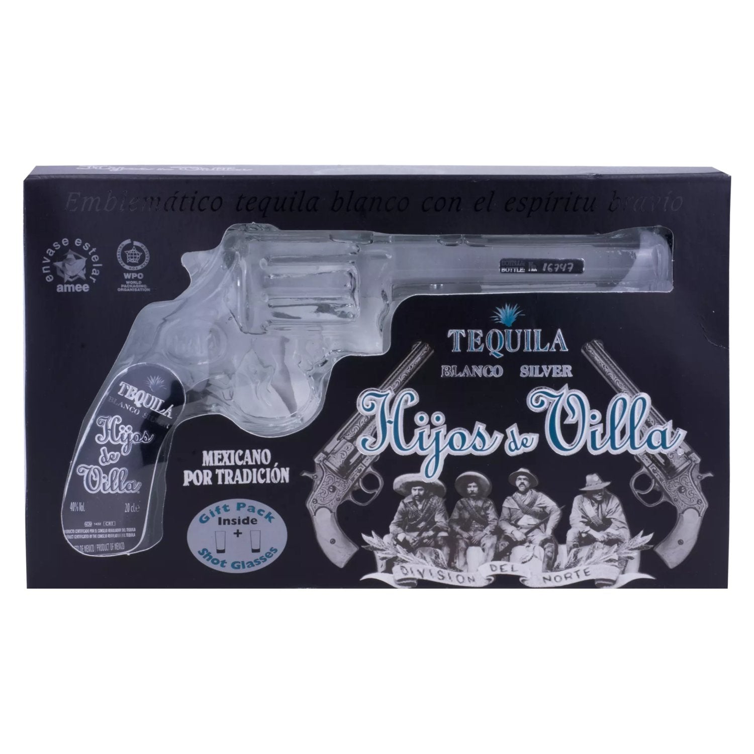 Hijos de Villa Tequila Blanco Silver 40% Vol. 0,2l in geschenkverpakking met 2 borrelglazen