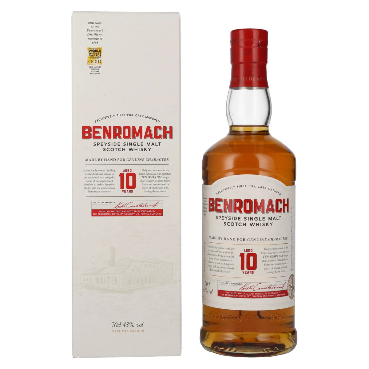 Benromach 10 ans d'âge « The Classic », single malt du Speyside, 43 % vol., 0,7 l, dans un coffret cadeau