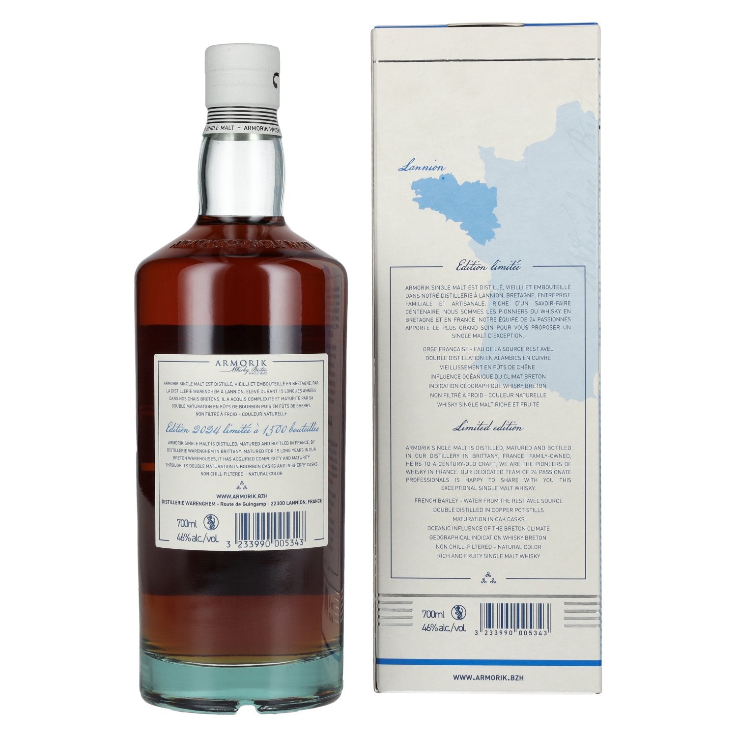 Armorik 15 Ans Whisky Breton Single Malt Edition Limitée 46% Vol. 0,7l in gift box