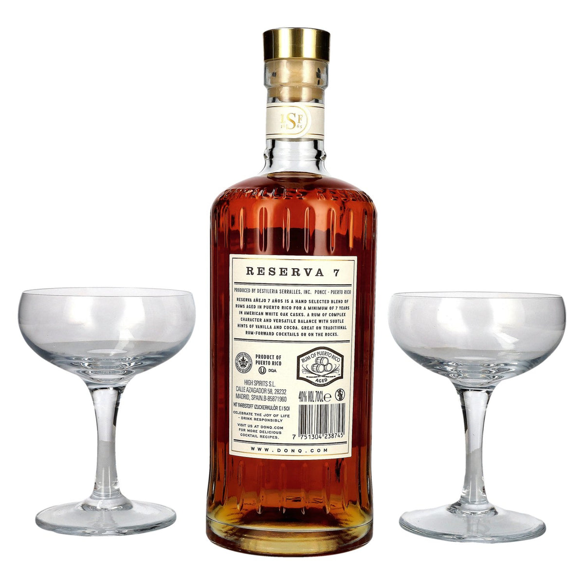 Don Q RESERVA Añejo 7 Años, rhum portoricain, 40 % vol., 0,7 l, dans un coffret cadeau avec 2 verres