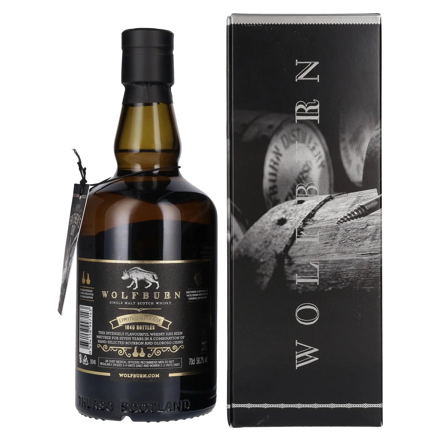 Wolfburn 7 Years Old Single Malt CASK STRENGTH Vaderdag Editie 58,2% Vol. 0,7l in geschenkverpakking