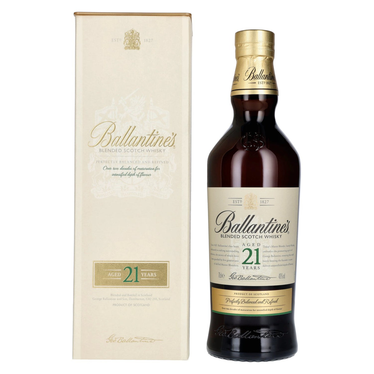 Ballantine's 21 Years Old Blended Scotch Whisky 40% vol. 0,7 l in geschenkverpakking