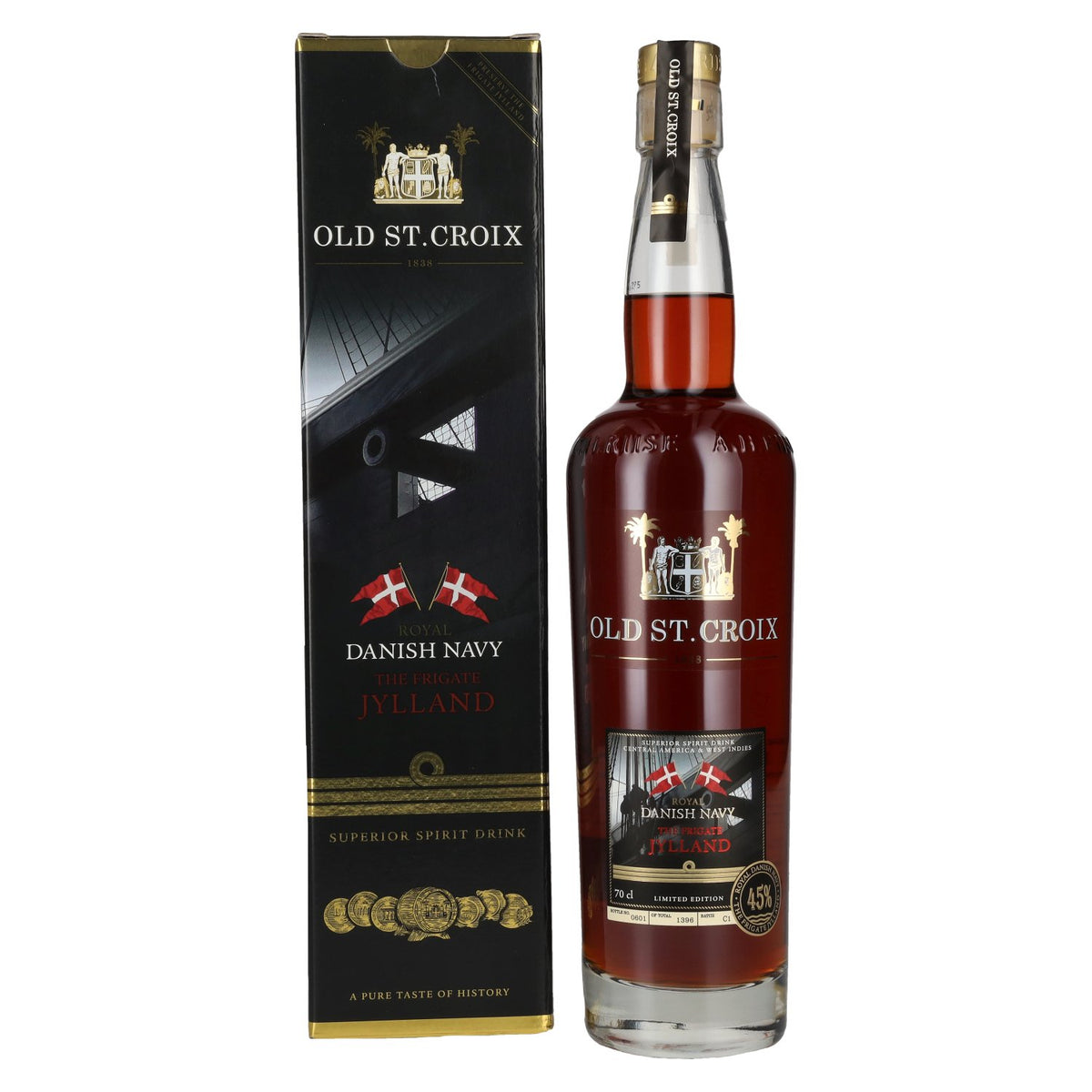 Old St. Croix A.H. Riise Royal DANISH NAVY Het fregat JYLLAND Superior Spirit Drink 45% vol. 0,7 l in geschenkverpakking