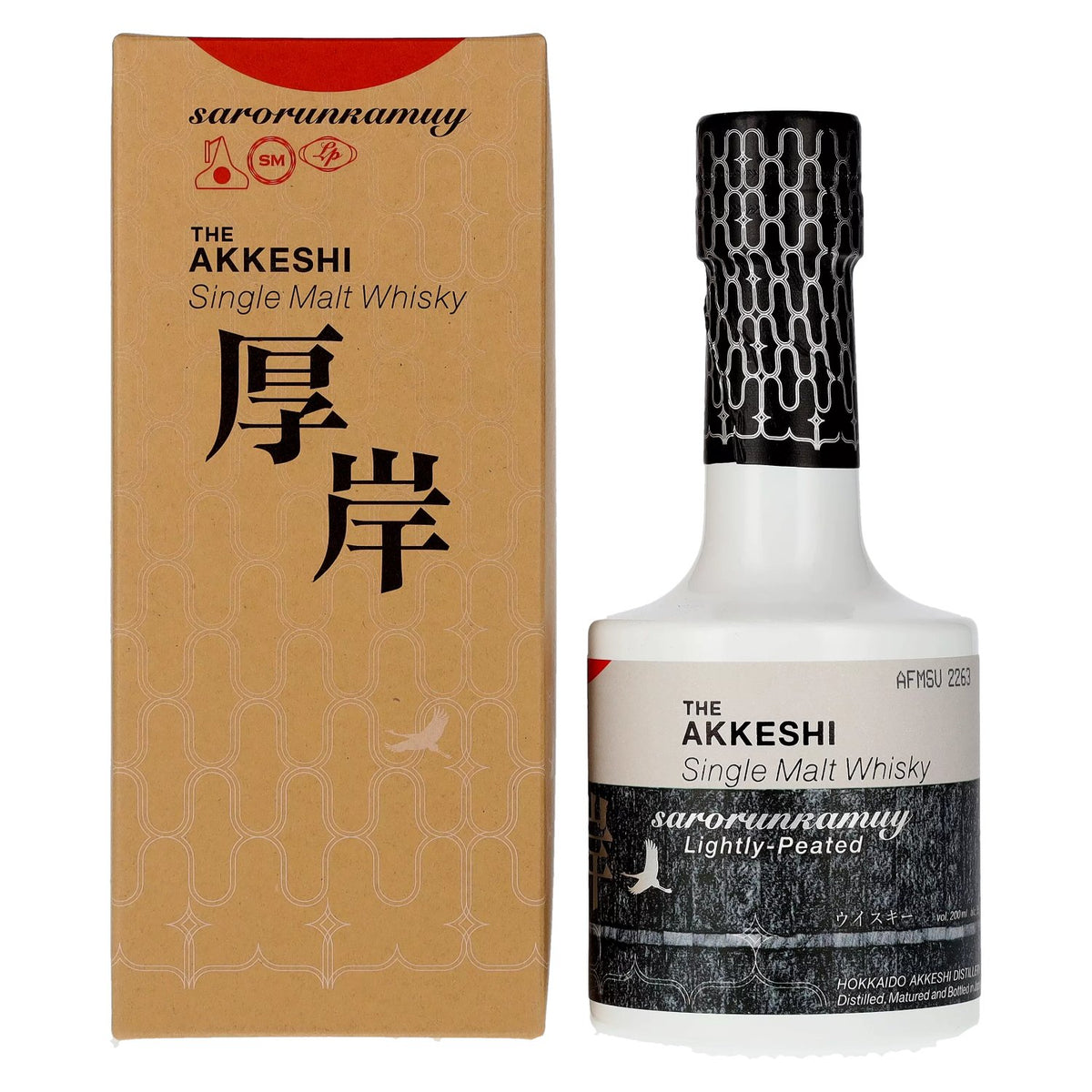 The Akkeshi Single Malt Spirit sarorunkamuy Lightly-Peated 55% vol. 0,2 l in een geschenkverpakking