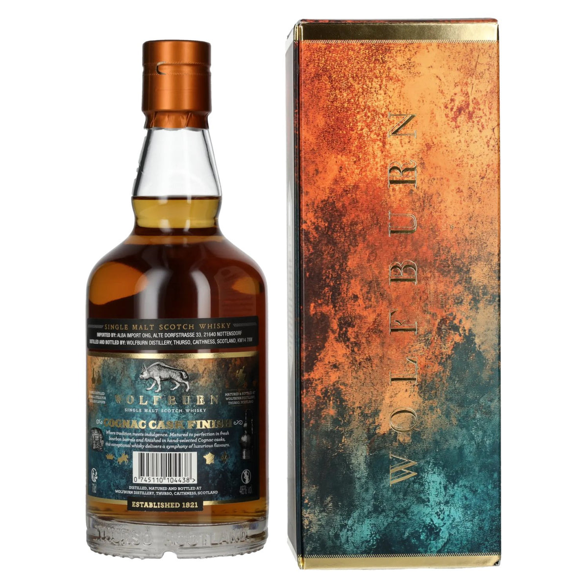 Wolfburn 8 Years Old COGNAC CASKS Single Malt Scotch Whisky Limited Release 46% Vol. 0.7 l in a gift box