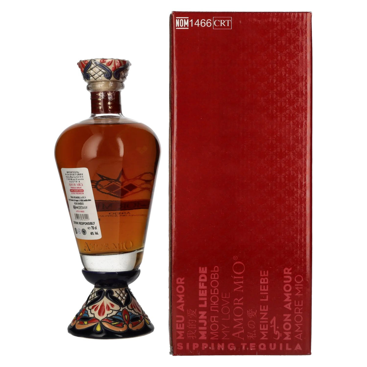 Tequila Amor Mío Añejo 100 % agave bleu, 40 % vol., 0,7 l, dans un coffret cadeau