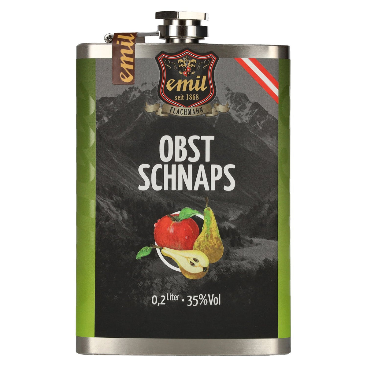emil 1868 fruitbrandewijn 35% vol. 0,2 l in een zakfles