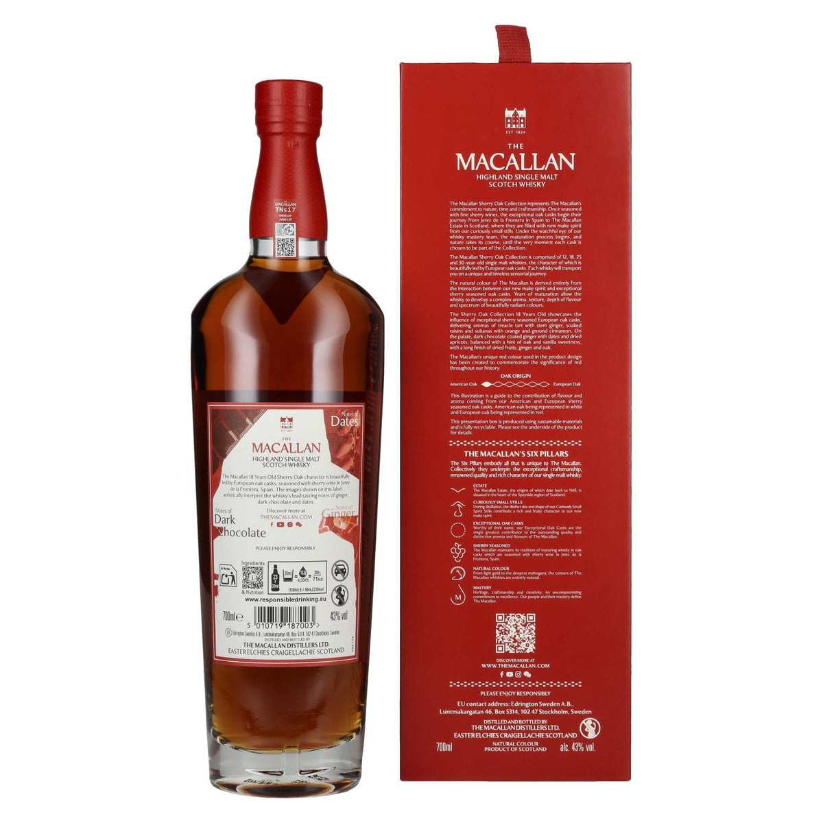 The Macallan 18 ans d'âge SHERRY OAK CASK 2025, 43 % vol., 0,7 l, dans un coffret cadeau