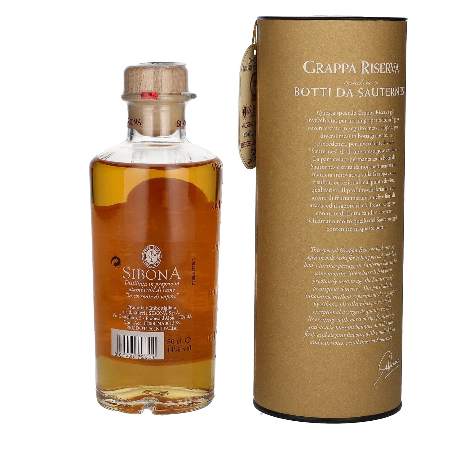 Sibona GRAPPA RISERVA Botti da SAUTERNES 44% Vol. 0,5l in Geschenkbox