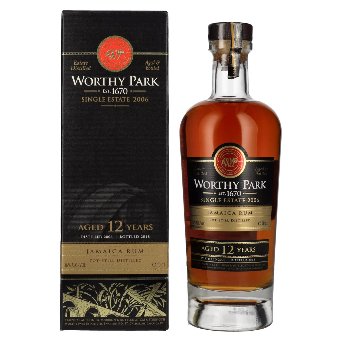 Worthy Park Rum 12 ans d'âge, rhum jamaïcain d'un seul domaine, 2006, 56 % vol., 0,7 l, dans un coffret cadeau