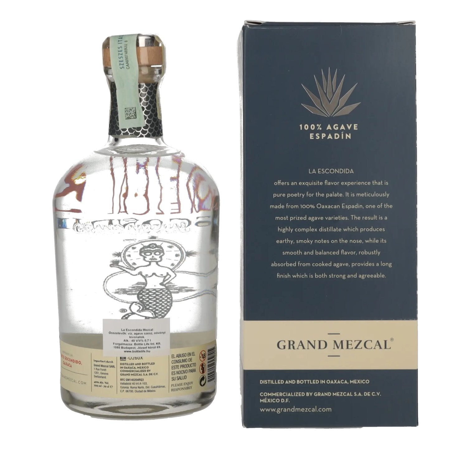 La Escondida Mezcal Artesanal Blanco 40% Vol. 0,7l en boîte cadeau