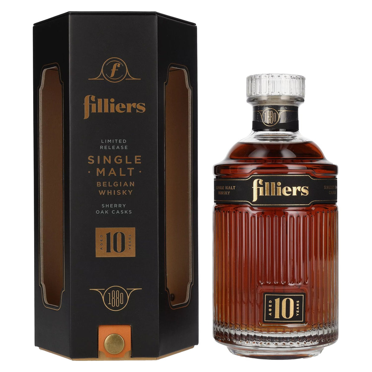 Whisky single malt belge Filliers 10 ans d'âge, 43 % vol., 0,7 l, dans un coffret cadeau