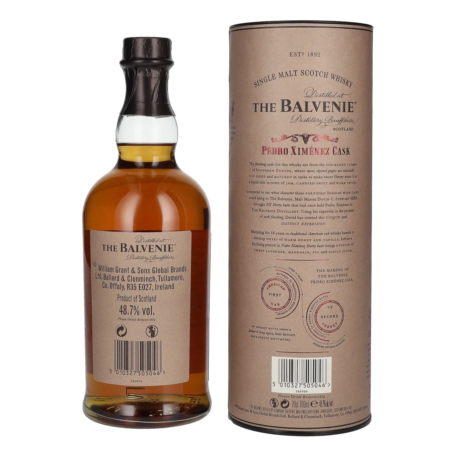 The Balvenie 18 Years Old Pedro Ximénez Cask 48,7% Vol. 0,7l en boîte cadeau
